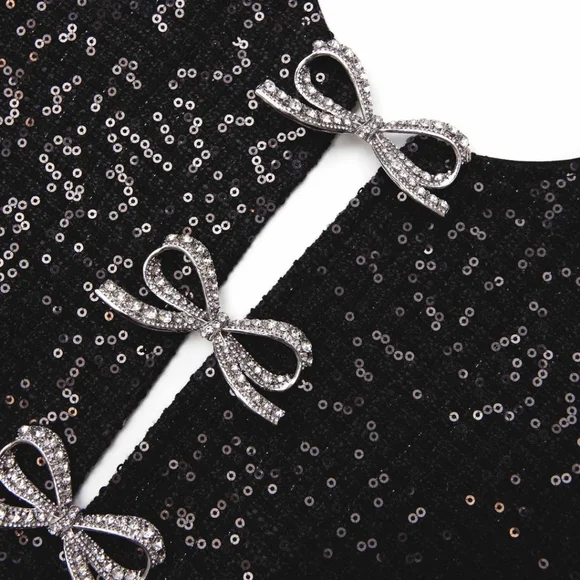 Self-Portrait Black Boucle Bow Mini Dress